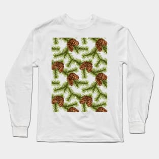 Fir Branch with Pine Cone Pattern Long Sleeve T-Shirt